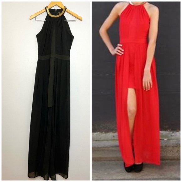 PASSION FUSION Black Maxi Dress Gold Trim - Picture 1 of 12